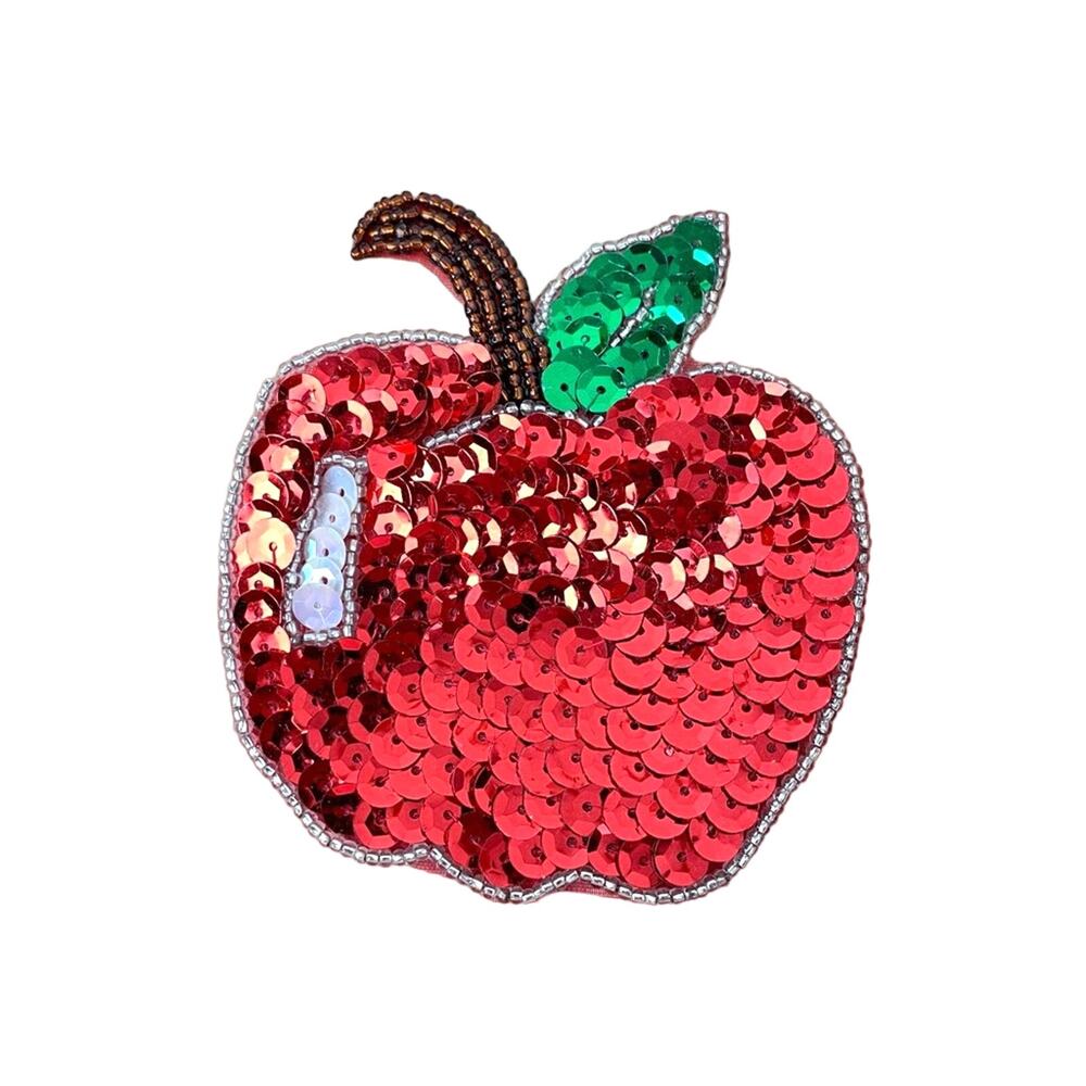 Vintage Sequin Apple Pin Embellishment Red